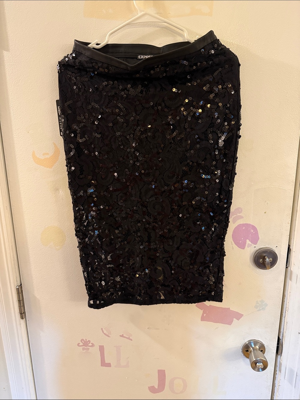 Express Black Sequin Pencil Skirt